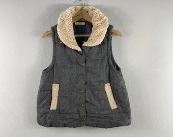 Vintage Libre Quilted Design Sherpa style Japanese brand Casual shawl collar tracey tank Vest sleeveless jacket grey medium size