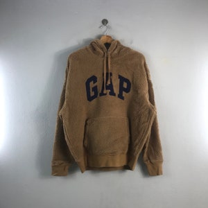 Vintage GAP Embroidered Fleece Script Style Casual Streetwear Outerwear Brand Outfits Fashion Sweatshirt Hoddie sweater Brown Medium
