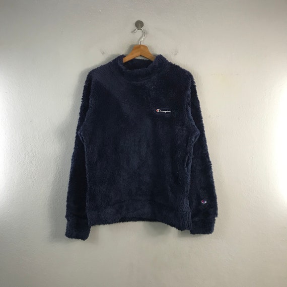Vintage Champion Athletic Apparel Fleece Bulky Style Casual Streetwear Brand Outfits Fashion Logo Sweater Sweatshirt Crewneck Blue Large Etsy