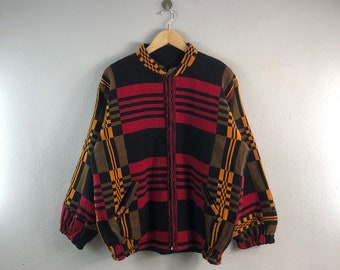 Vintage Hanf mehrfarbig mexikanischer Stil Baja Baumwolle Modestil Native Streetwear Outfits Design Bomber Windjacke rot Xlarge