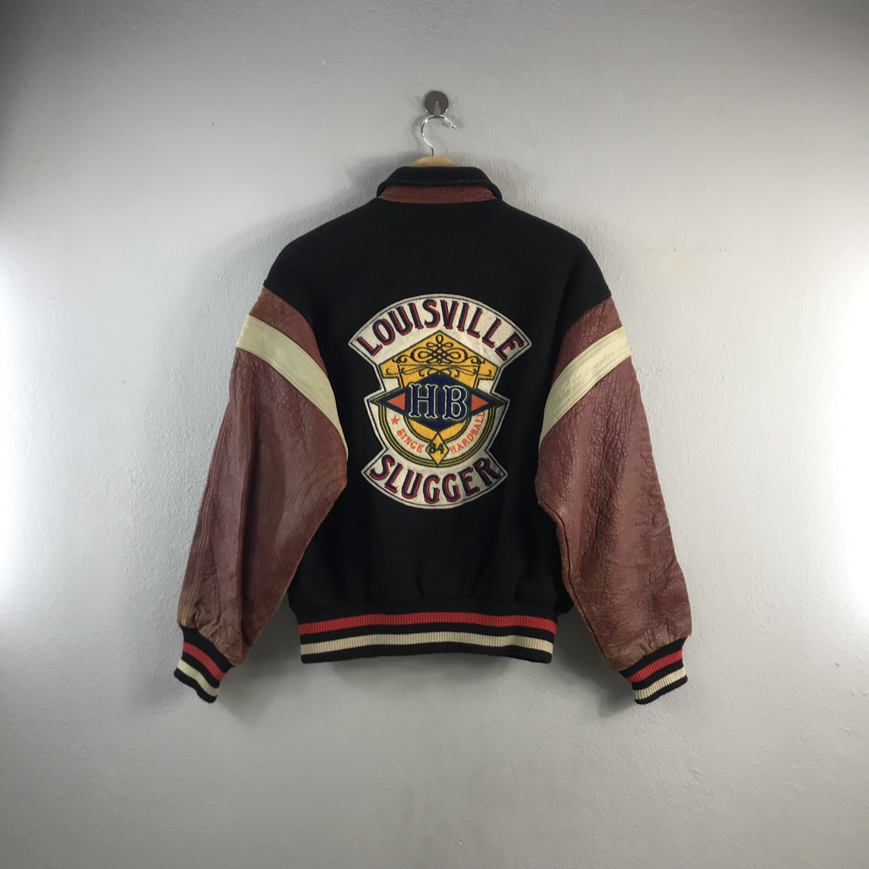Vintage Louisville Slugger Embroidered Baseball Colorblock Wool Leather Old Sportswear Casual Outfits Bombers Windbreaker Jacket Black Etsy Ireland