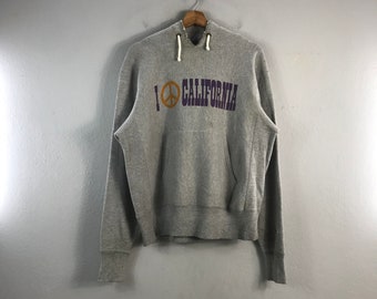 Vintage 70s Champion Usa Reverse Weave California Peace Sportwear Distressed Script Design Streetwear Outfits Fashion Hoddie sweater Grey L