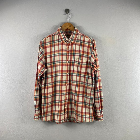 Trabajo global Cuadros a cuadros Marca japonesa Ropa masculina Ropa de calle Estilo casual Trajes vintage Camisa de franela Oxford con botones rojo Grande Etsy Mexico