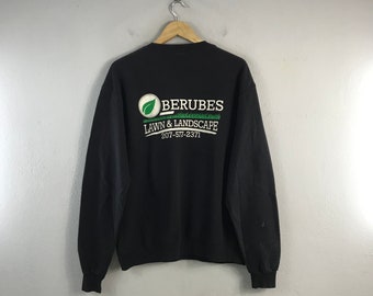 Vintage Champion Eco Small Logo Embroidery Style Casual Berubes Design Jumper Pullover Design sweatshirt crewneck Black Large