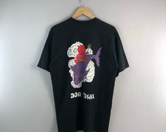 Vintage 90s Dog Town Skateboards Venice Devil  Goldfish Design Streetwear Style Usa Casual Zorlac Top tees tshirt Black Large size