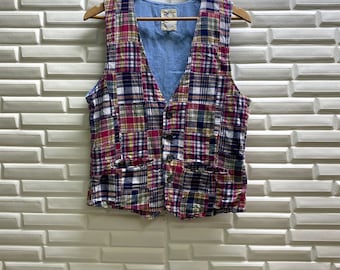 Made In Heaven Patchwork Checkered Milticolour Casual Outfits Streetwear japanese brand Tank top Vest sleeveless jacket Red Medium size