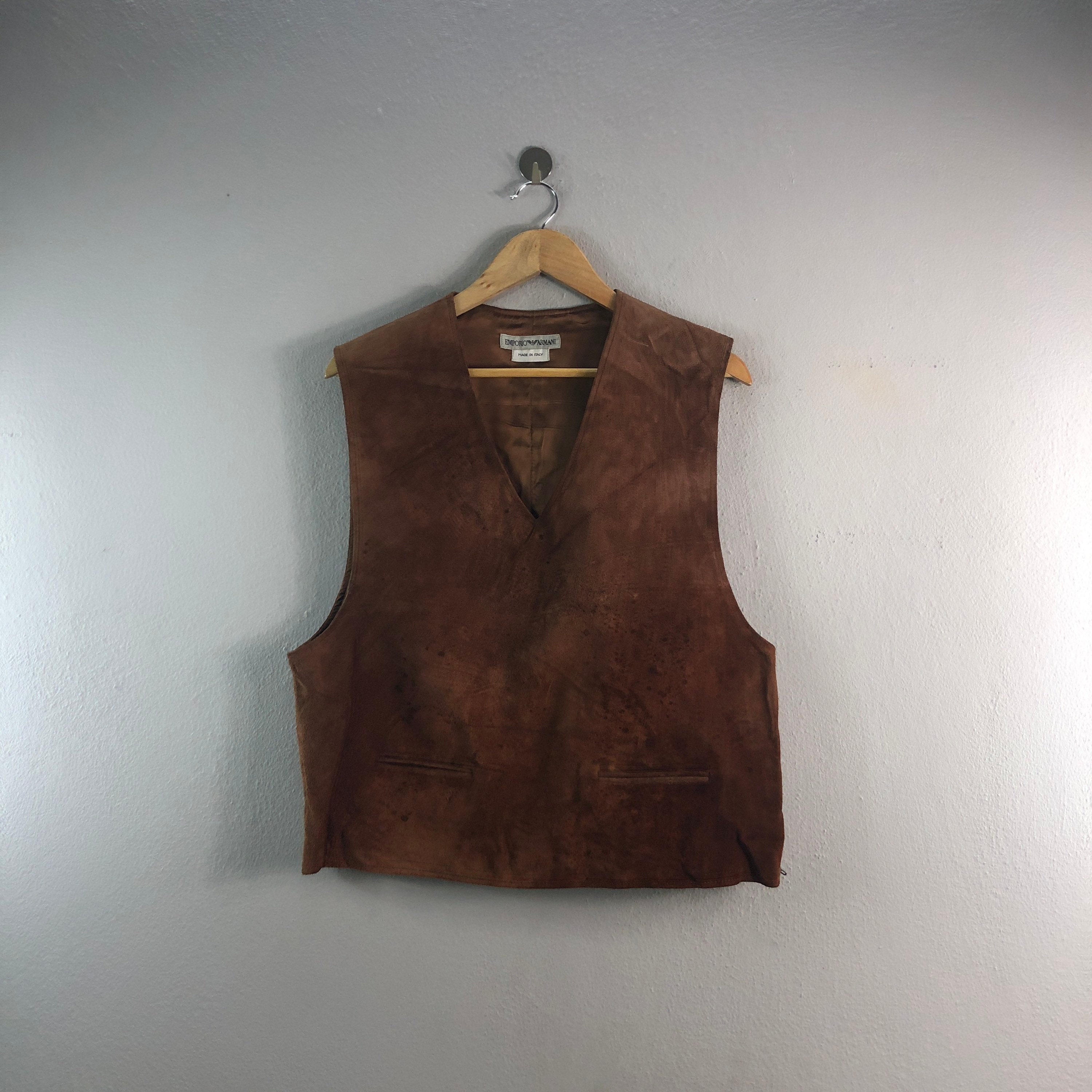 Vintage Emporio Armani Italy Genuine Leather Style Fashion Designer Brand  Stylish Tracey Outfits Tank Vest Sleeveless Jacket Brown Medium - Etsy UK