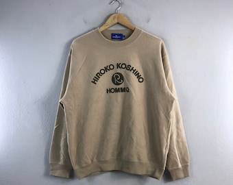 Vintage Hiroko koshino homme Embroidered japanese brand Casual Menswear Style Fashion Outfits Sweater crewneck sweatshirt Beige Large