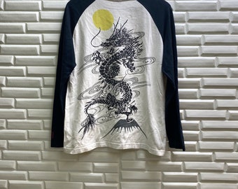 Vintage Generate Dragon All over design Style Raglan Japanese Traditional Sukajan Top tees tshirt white Large size