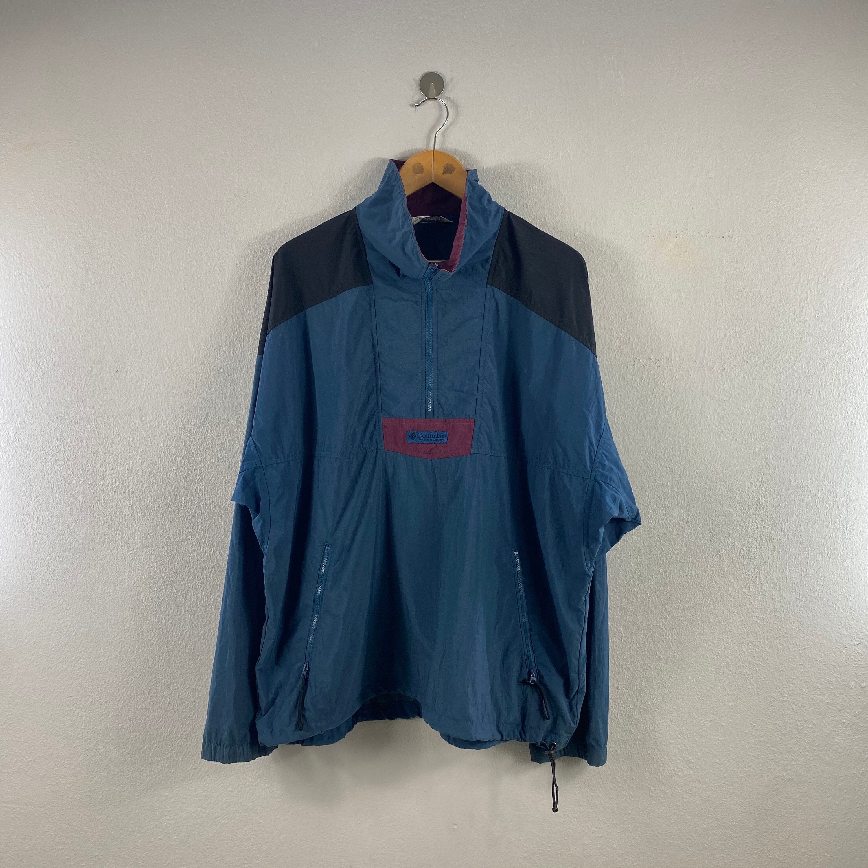 Vtg 90s Columbia Mens Medium Spell Out Half Zip Packable