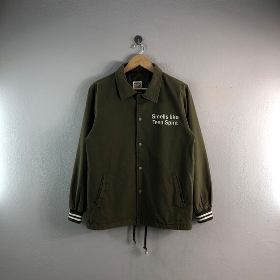 Mountain by MT Technical Apparel Smell Like Teen Spirit Script Light Style Coach Streetwear Vintage Bombers Windbreaker Jacket Green Medium Etsy Canada