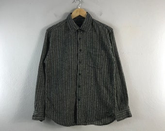 Vintage 90s Zauber Striped Japanese Brand Casual Style Design Retro Works Menswear Outfits Fashion flannel buttondown shirt grey large