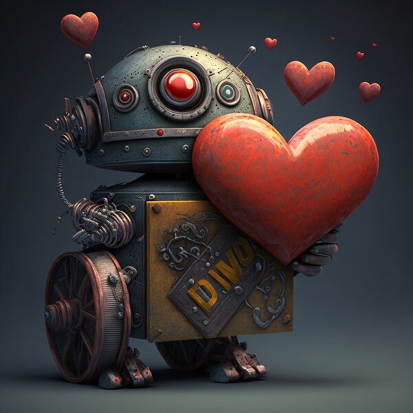 VALENTINES LOVE ART |Valentines Day| Digital Art | Instant Download Printable Home Décor, Downloadable Art| Robot Love