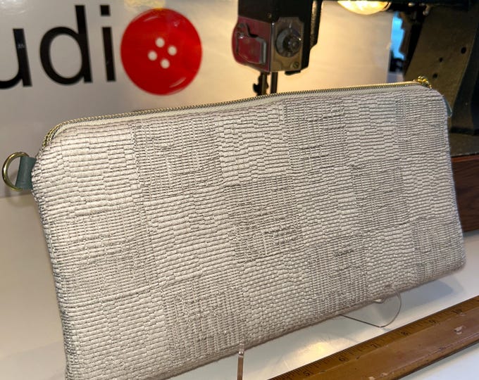 Ivory Checkerboard Woven Designer Fabric Handmade Upcycled Bag XL24