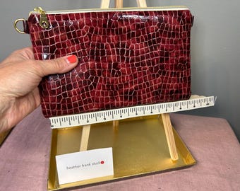 Deep Rose Faux Croc Clutch Bag, Upcycled Discontinued Designer Fabric