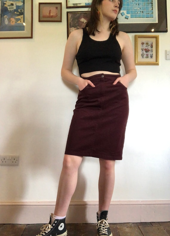 1980s high waist vintage leather mini skirt 80s 90s vintage brown boho womens XS 2 usa 24