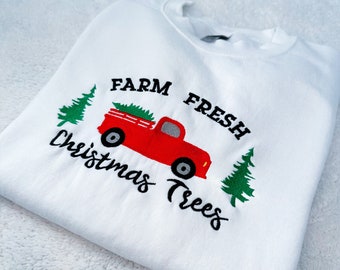 Sudaderas navideñas Árboles de Navidad frescos de granja