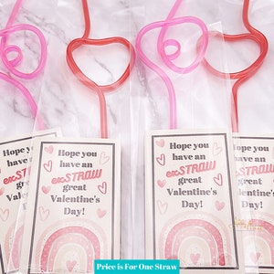 Rainbow Valentine's Day Favors, Valentine's Day Straw, Girls Valentine's Day Classroom Cards, Pink Valentine's Day Straws