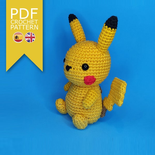 PDF Pikachu amigurumi pattern. crochet doll pattern in English and Spanish. Crochet doll