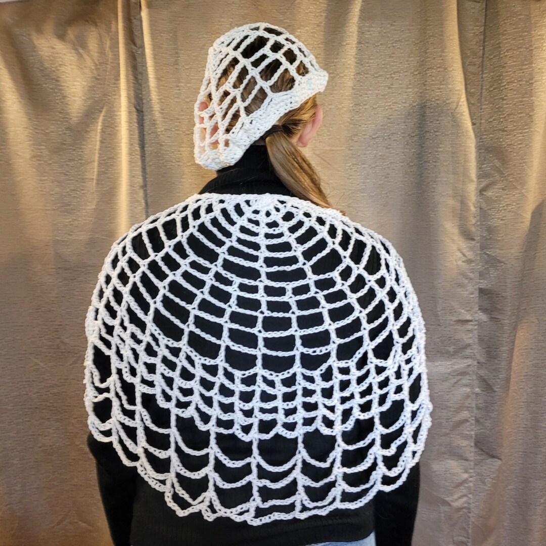 Lace Wrap & Hat Set Halloween spiderweb White Glow in the Dark Handmade