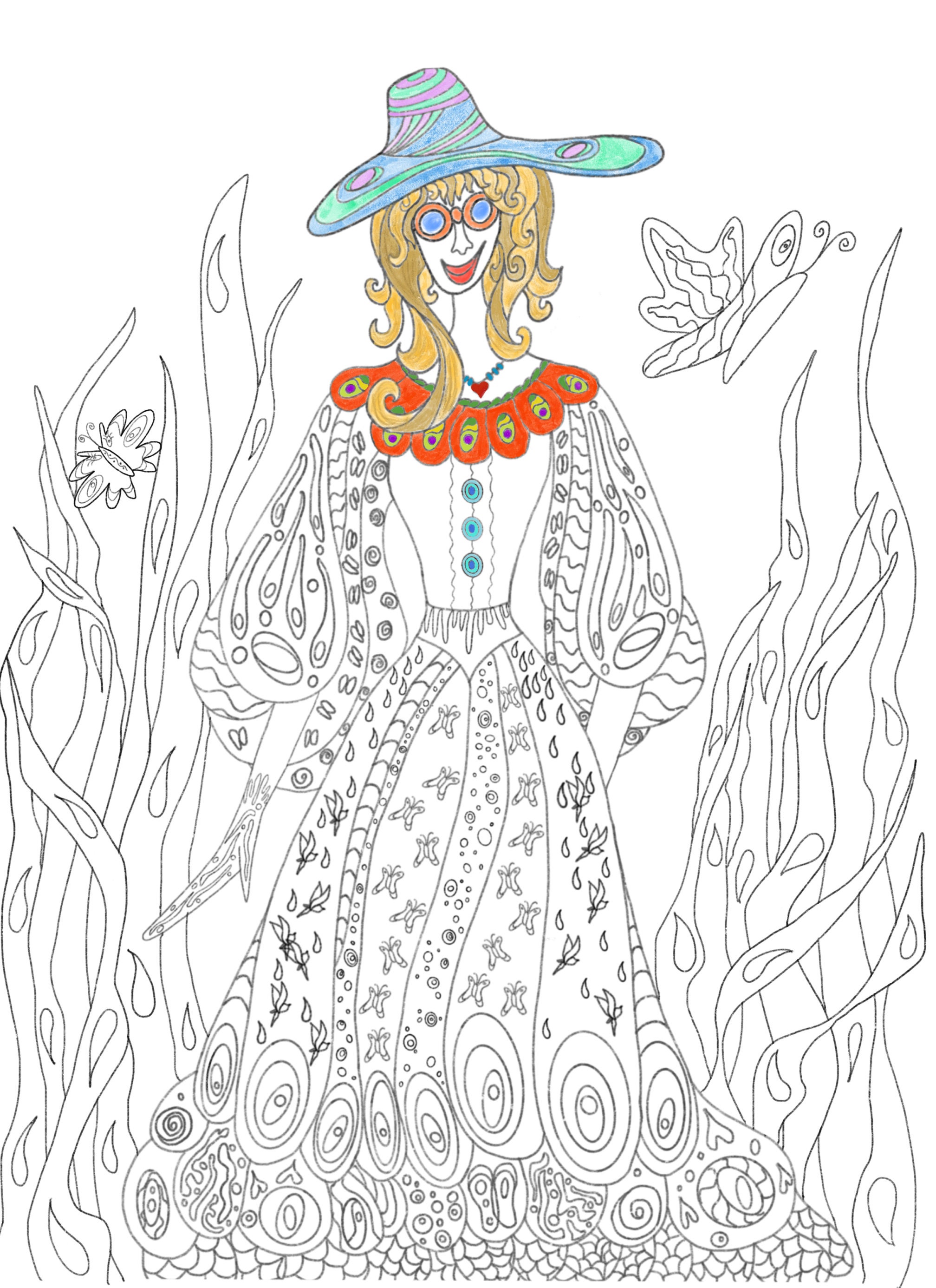 Boho Coloring Page Bohemian Style Coloring Hippie Girl | Etsy UK