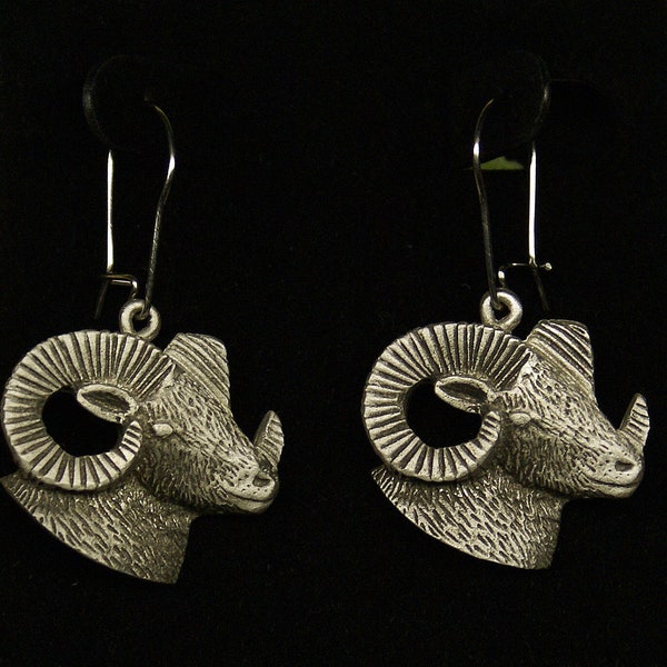 Empire Pewter Big Horn Sheep / Ram Pewter Dangle Earrings