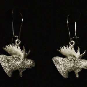 Empire Pewter Moose Head Pewter Dangle Earrings