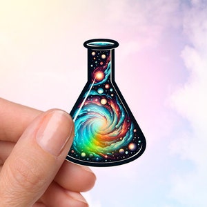 Galaxy Flask Chemistry Sticker, Holographic Science Sticker, Gift for Chemists, Astrophysicists, Looks Great on a Laptop, Water Bottle