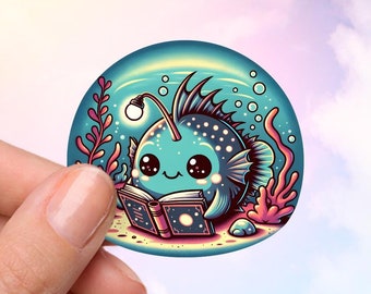 Light Reading - Cute Angler Fish Sticker, Funny Gift for a Book Lover, Bookworms Marine Biologist, Teacher, Librarian, Reader, Writer