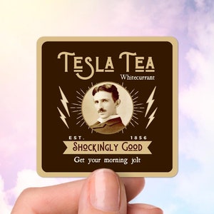 Nikola Tesla Sticker, Tea Label Sticker, Funny Science Stickers, Famous Scientists, Laptop Stickers, Glossy Vinyl, Water Bottle Stickers