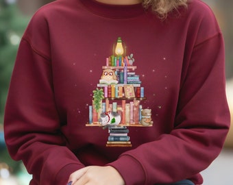 Sweat-shirt avec arbre de Noël, excellent cadeau pour les enseignants, les spécialistes de la lecture et de la littérature, les rats de bibliothèque, les bibliothécaires, les auteurs, les amateurs de livres