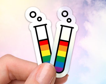 Gay Pride Test Tube Stickers, LGBTQ Stickers, Science Stickers, Laptop Stickers, Holographic or Glossy Vinyl, Water Bottle Stickers