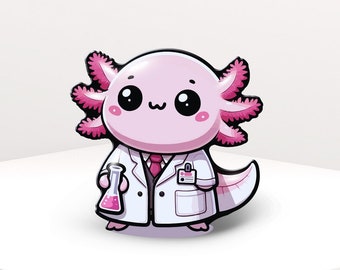 Axolotl Scientist Pin, Cute Science Pins, Place on Your Lab Coat, Backpack, Laptop Case, Great Gift for a Science Teacher, Chemist, Lab Tech