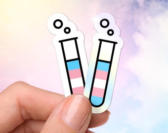 Trans Pride Test Tube Stickers, LGBTQ Stickers, Transgender, Science Stickers, Glossy or Holographic, Laptop Stickers, Water Bottle Stickers