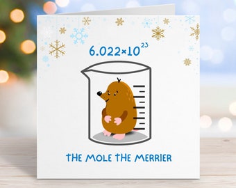 Cartes Le taupe, le joyeux, nombre d'Avogadro, cartes de vœux amusantes, jeu de mots scientifique, idéal pour les professeurs de chimie, scientifiques, mathématiciens