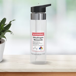 Personalized Dihydrogen Monoxide Water Bottle, Funny Gift for Chemistry Teachers, STEM Students, Chemists, Science Lovers, Geeks, Nerds