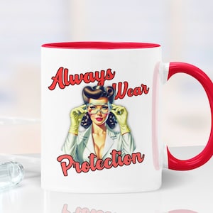 Always Wear Protection Mug, Funny Lab Safety Cup, Retro Vibe, Great Gift for Lab Technicians, Chemists, Laboratory Decor, Chemistry Students