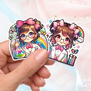 Coquette Anime Scientist Stickers, Soft Girl Era, Cute Science Stickers, Stick on a Laptop, Notebook, Water Bottle, Great for Women in STEM