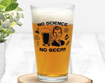 Verre de pinte de bière sans science, cadeau amusant pour la fête des pères, jour de congé des enseignants, étudiant en collage, scientifiques, remise des diplômes, chimie, STEM