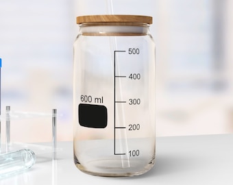 Personalized Beaker Glass Can Tumbler, Fun Gift for a Chemistry Teacher, Scientist, Chemist, Science Lover, STEM Student, Geek or Nerd