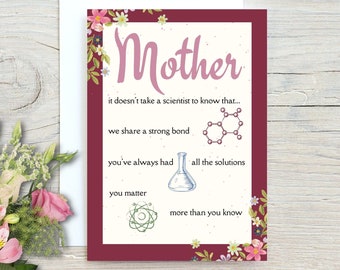 Mother's Day Card with a Science Twist, Funny Yet Sweet Words for Mom on Her Special Day, 5 x7 inch Card Includes Envelope for Mailing