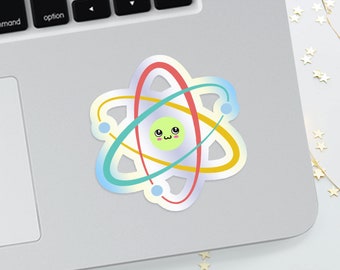 Cute Atom Sticker, Science Stickers, Kawaii Stickers, Physics Sticker, Laptop Stickers, Holographic Vinyl, Water Bottle Stickers