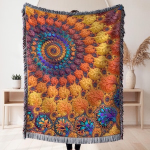Spiral Fraktal gewebte Decke, abstrakt, geometrische Mandala Wohnkultur, Psychedelische Couch werfen, Geschenk für Mathe-Liebhaber