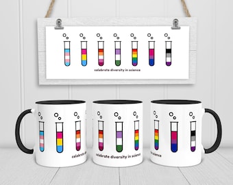 Diversity in Science Mug, Pride Flag Test Tubes, Great Gift for Science Teachers, LGBTQ Scientists, Lab Techs, Inclusive Classrooms