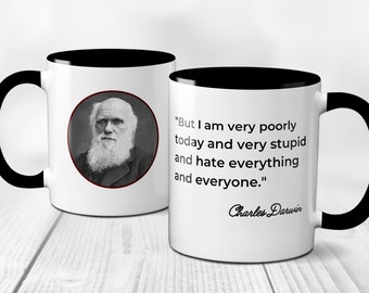 Taza de Charles Darwin gruñón, Uno de esos días, Estado de ánimo, Tazas divertidas, Regalos científicos, Regalos para profesores de ciencias, Tazas para profesores de ciencias