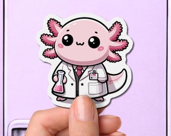Cute Axolotl Scientist Magnet, Science Magnet, Place on Your Fridge, Locker, File Cabinet, Gift for a Science Teacher, Chemist, Lab Tech