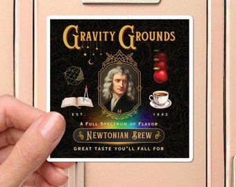 Isaac Newton Coffee Magnet, Funny Kitchen or Lab Decor, Place on a Fridge, Locker, Cabinet, Gift for a Scientist, Science Teacher, Physicist