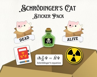Schrodinger's Cat Sticker Pack, Funny Science Stickers, Great for Your Water Bottle, Laptop, Notebook, Nerdy Gifts, Physics Teacher