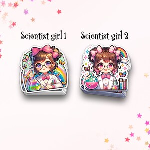 Coquette Anime Scientist Stickers, Soft Girl Era, Cute Science Stickers, Stick on a Laptop, Notebook, Water Bottle, Great for Women in STEM image 2