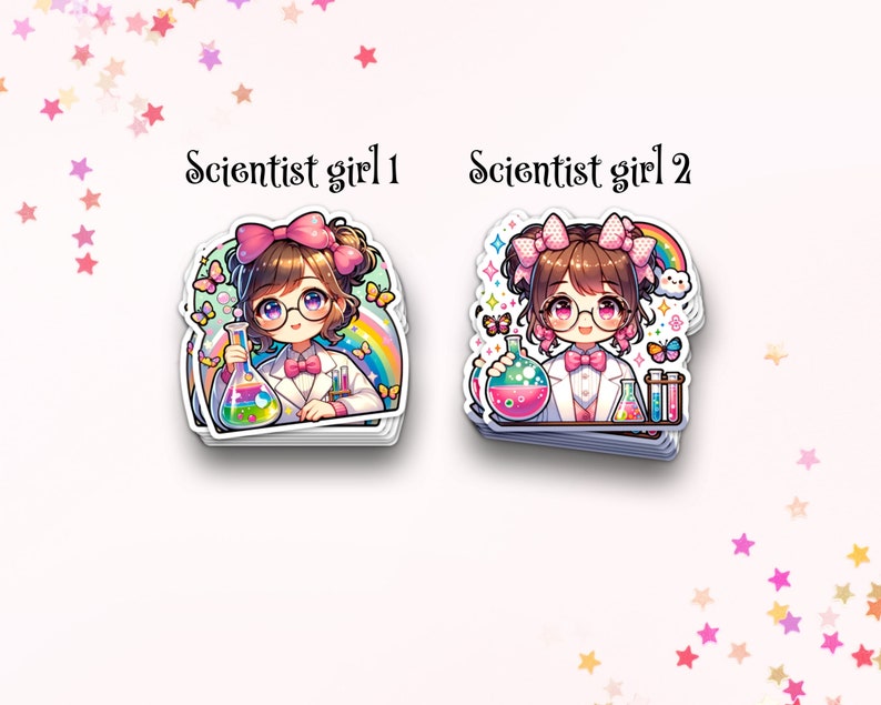 Coquette Anime Scientist Stickers, Soft Girl Era, Cute Science Stickers, Stick on a Laptop, Notebook, Water Bottle, Great for Women in STEM image 2